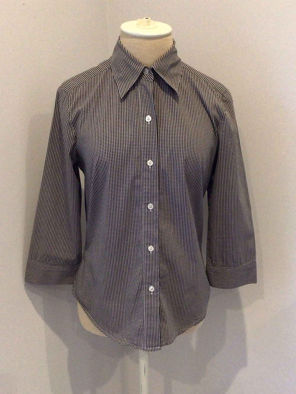 Women's Black & White Micro-Checked Button-Down Shirt